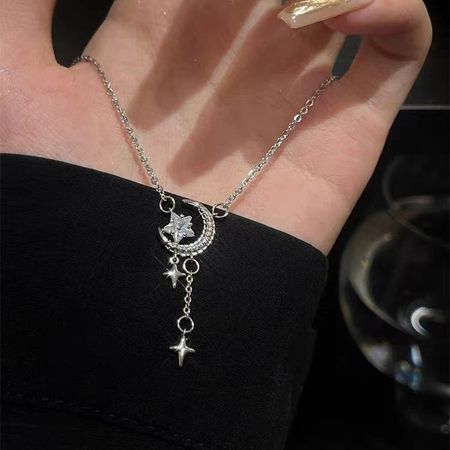 Zirconia Star and Moon Necklace